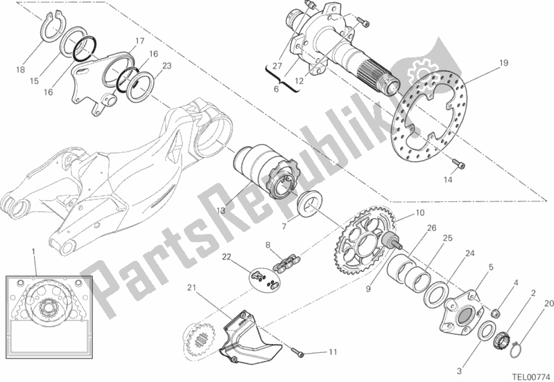 All parts for the Rear Wheel Spindle of the Ducati Streetfighter 848 USA 2012